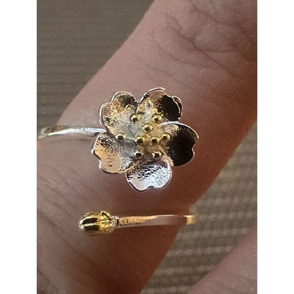 925 Sterling Silver Flower Open Adjustable Ring - Picture 1 of 4